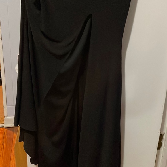 Long Elegant Black Dress with open leg, turtle neck with plastic jewels - Picture 3 of 5